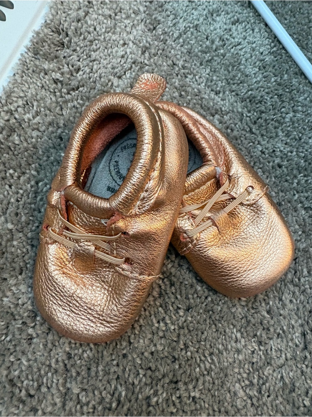 Freshly Picked Metallic Rose Gold Baby Moccasins